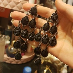 Prom pageant black dangle statement earrings